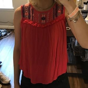 Coral bohemian-style tank top.